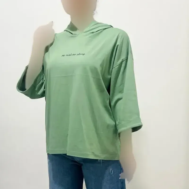 تیشرت باکسی کلاهدار چاپی نخ پنبه لش
