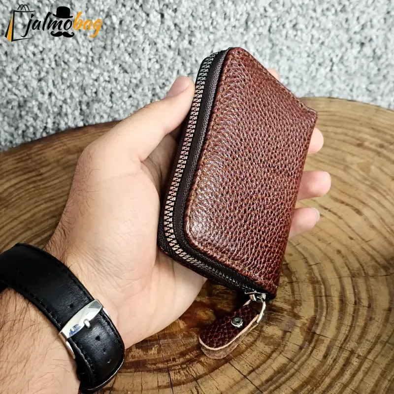 جاکارتی زیپدار چرم طبیعی گاوی مناسب آقایان و خانمها ابعاد 11 در 7 سانتیمتر (2)