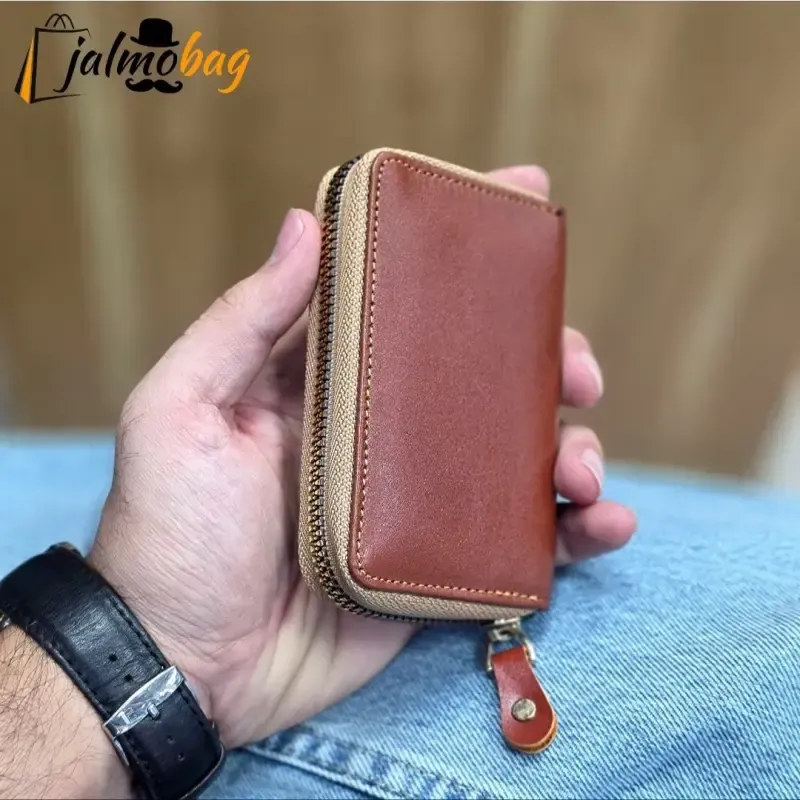 جاکارتی زیپدار چرم طبیعی گاوی مناسب آقایان و خانمها ابعاد 11 در 7 سانتیمتر (2)