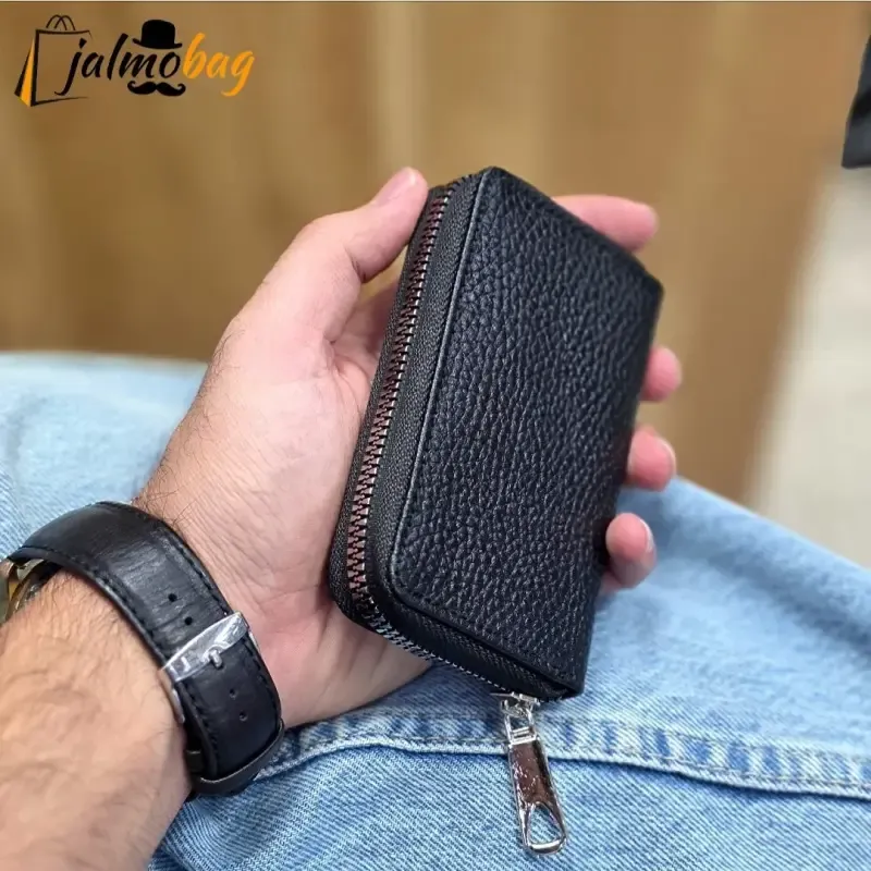 جاکارتی زیپدار چرم طبیعی گاوی مناسب آقایان و خانمها ابعاد 11 در 7 سانتیمتر (2)