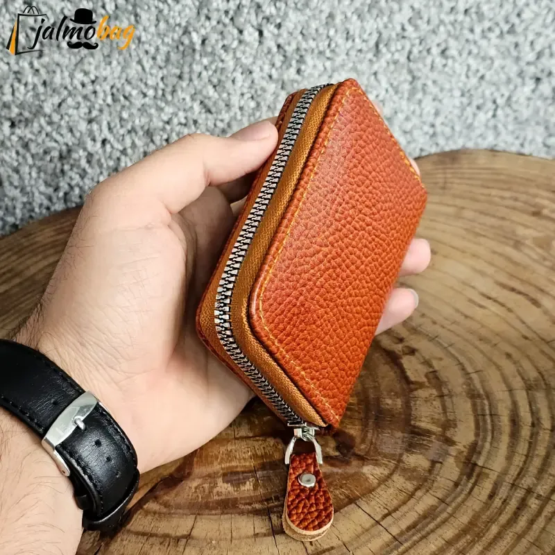 جاکارتی زیپدار چرم طبیعی گاوی مناسب آقایان و خانمها ابعاد 11 در 7 سانتیمتر (2)