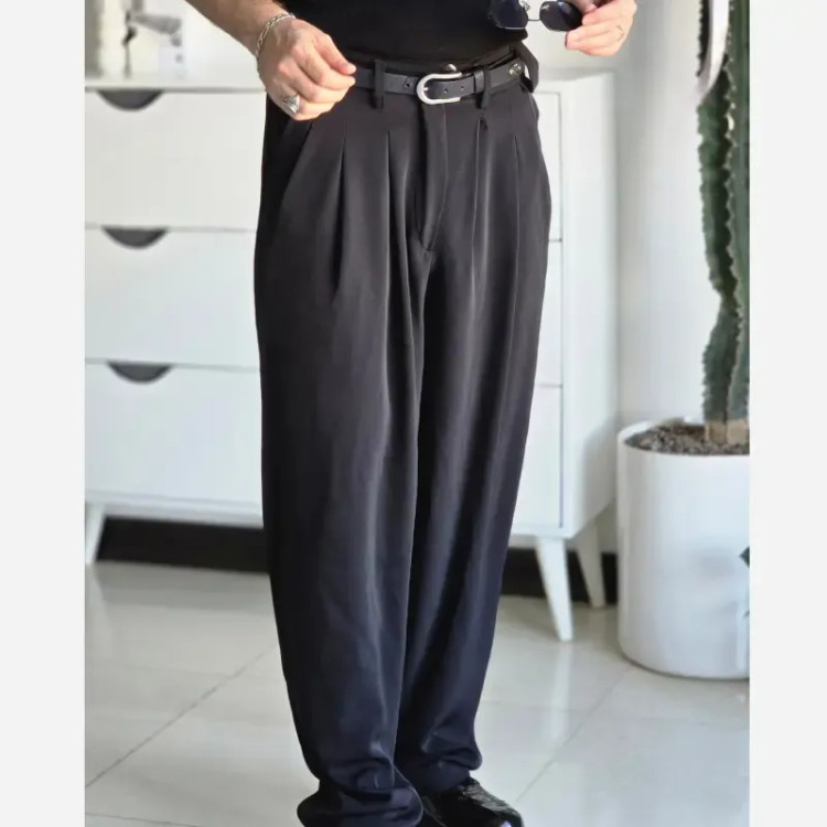 شلوار بگ پارچه ای زنانه مدل پیله دار جنس کاترین رنگ مشکی سایز L تا 3XL