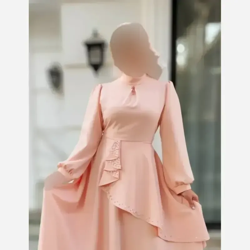 پیراهن مجلسی زنانه کرپ مازراتی مدل ستاره به همراه تل اسکارف و سنجاق یقه