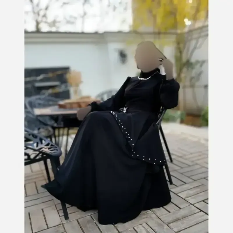 پیراهن مجلسی زنانه کرپ مازراتی مدل ستاره به همراه تل اسکارف و سنجاق یقه