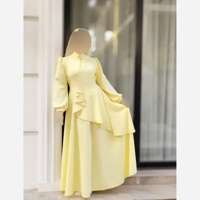 پیراهن مجلسی زنانه کرپ مازراتی مدل ستاره به همراه تل اسکارف و سنجاق یقه