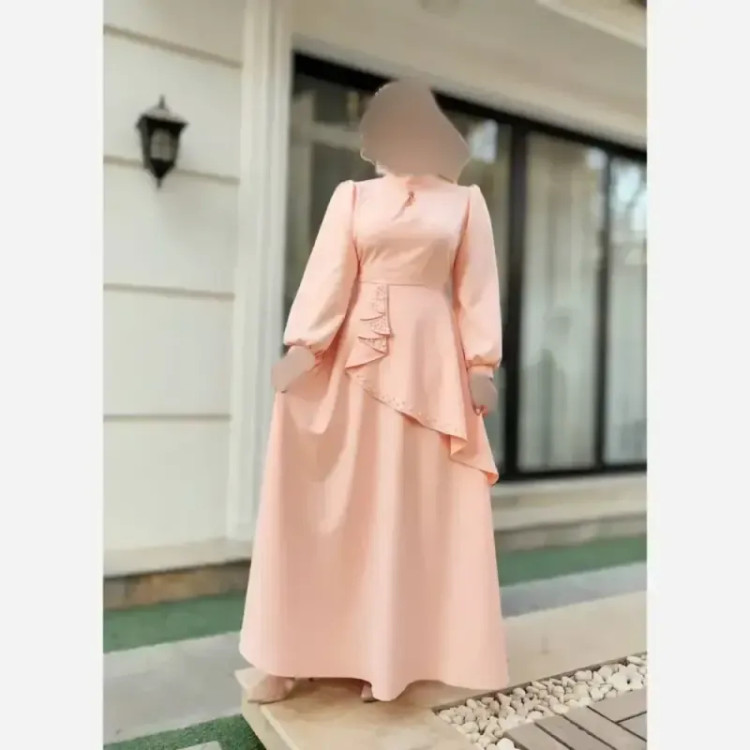 پیراهن مجلسی زنانه کرپ مازراتی مدل ستاره به همراه تل اسکارف و سنجاق یقه