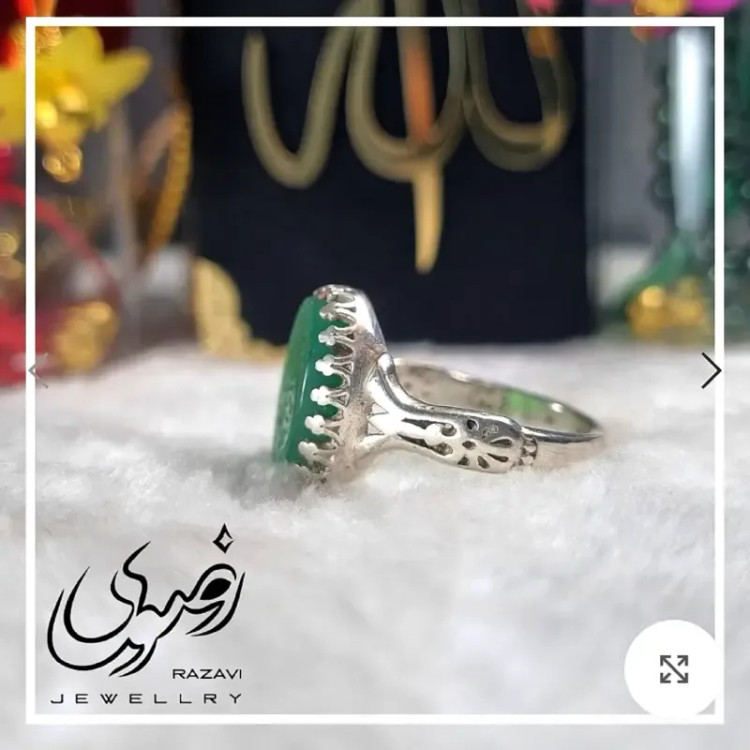 انگشتر نقره زنانه عقیق سبز حکاکی دست ساز برند نقره رضوی