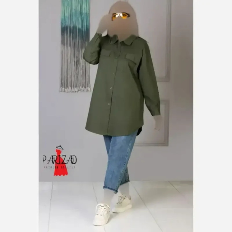 مانتو زنانه کتان اداری قد 85 سانت سایز بزرگ