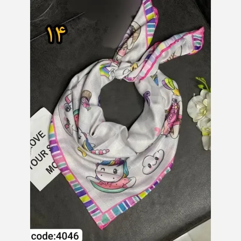 روسری سوپرنخ دخترانه دست دوز قواره 100 سانت فانتزی