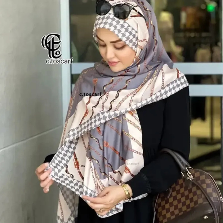 شال مجلسی نخ کاستوم طرح تسمه ای سایز 70 در 200 سانتی متر