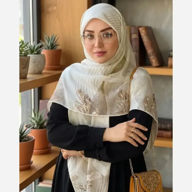 روسری نخی کاستوم طرح طلا قواره بزرگ 140 سانتیمتر دور چرخ دوز مزونی