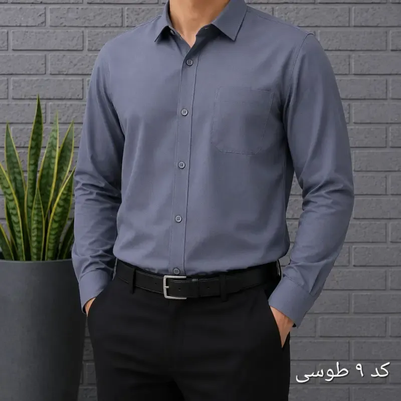 پیراهن آستین بلند مردانه بنگال کشی قواره اندامی رنگ ثابت (2)