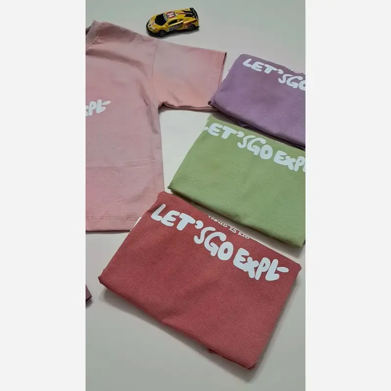ست تیشرت و شلوارک اسپرت پسرانه و دخترانه مدل let's go جنس پنبه یک رو