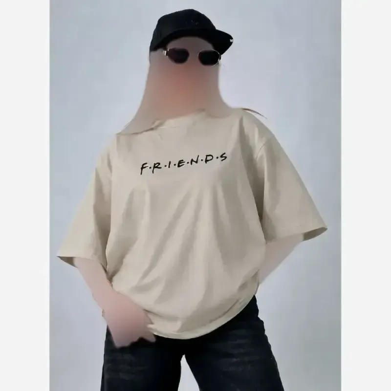 تیشرت لش پنبه طرح friends باکسی قواره دار
