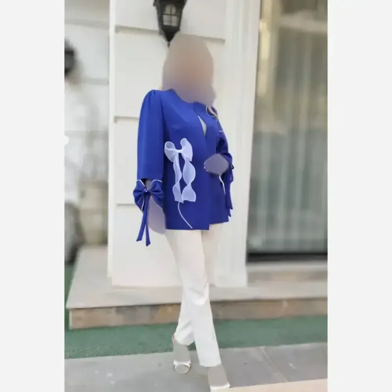 کت پاپیون کرپ مازراتی زنانه رنگ مشکی سرخابی کاربنی