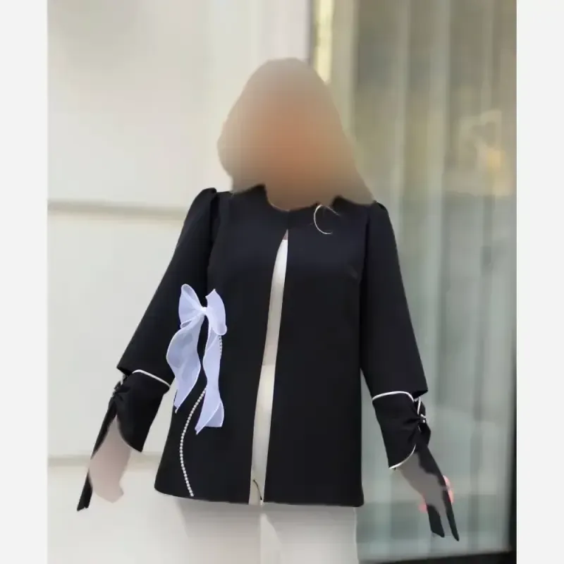 کت پاپیون کرپ مازراتی زنانه رنگ مشکی سرخابی کاربنی