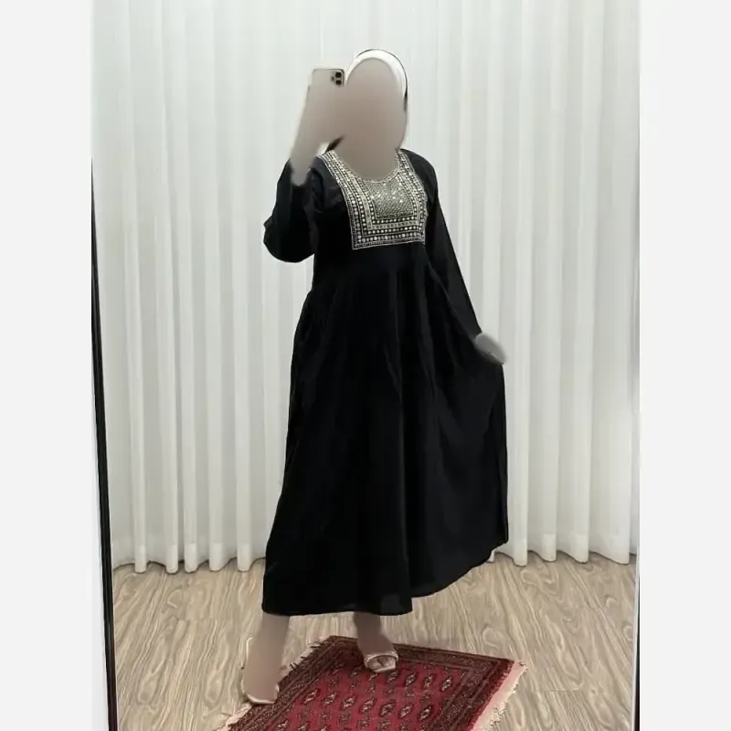 پیراهن ساحلی زنانه یقه گلدوزی هندی فری سایز رنگی قد 135 (2)