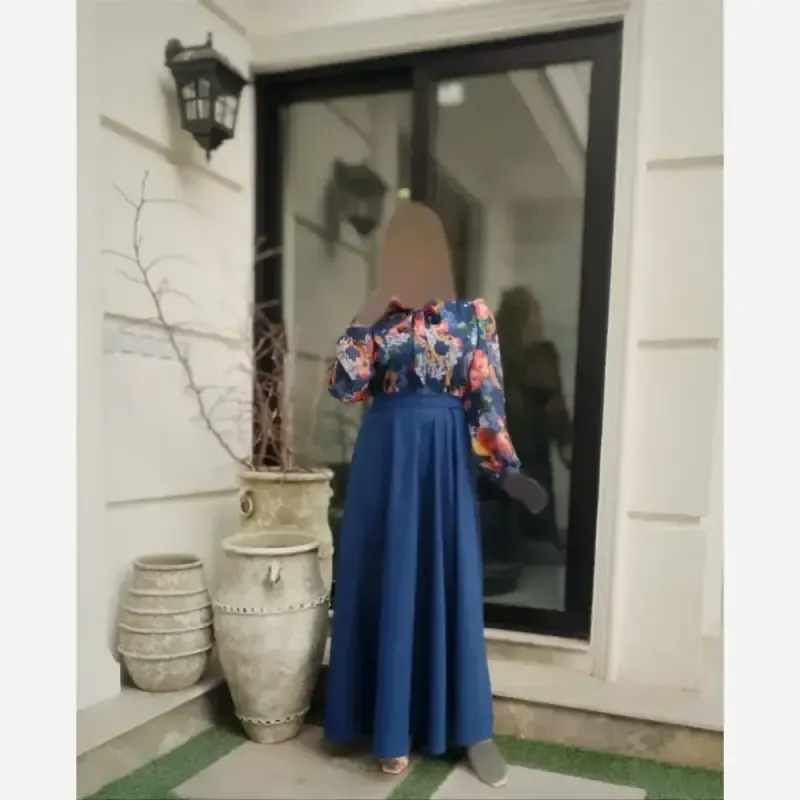 پیراهن زنانه مدل مهرسا کرپ حریر و اسلپ با کمربند رنگ سبز و آبی