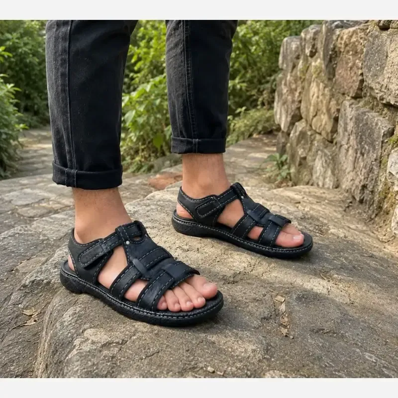صندل مردانه چرم مدل زیتون طبی و سبک سایز 40 تا 44