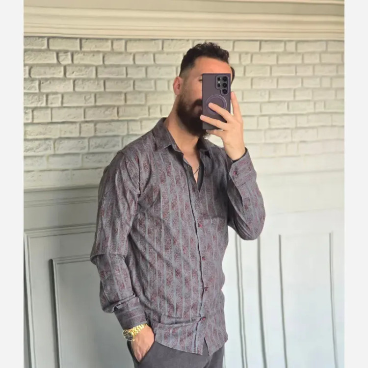 پیراهن آستین بلند مردانه نخی سایز M تا XXL رنگی