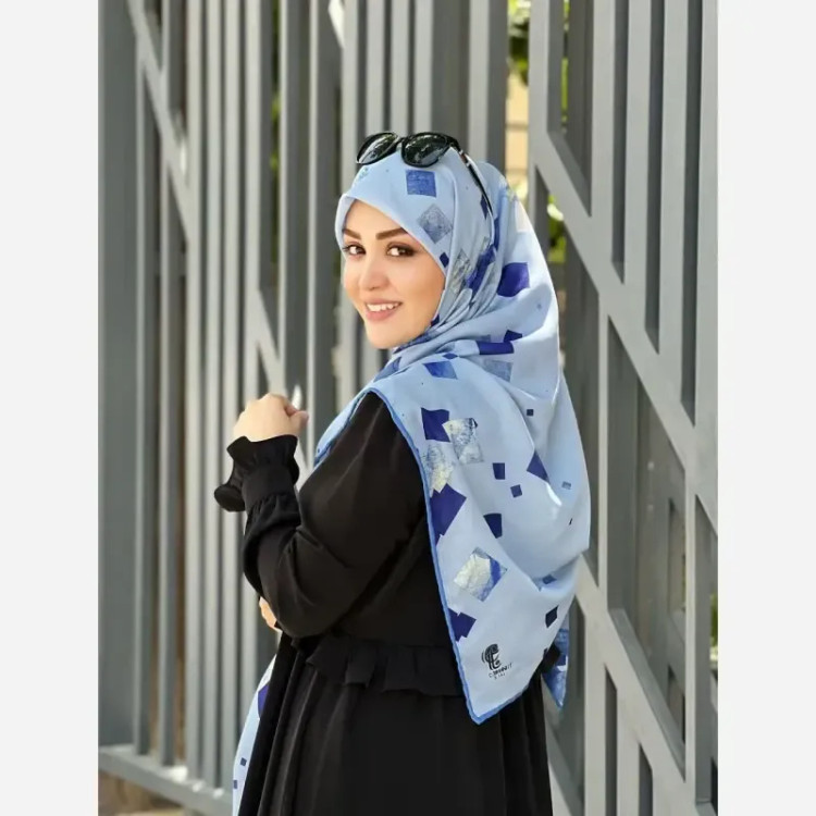 روسری نخ کاستوم طرح باران سایز 140 آبی هندسی اسپرت