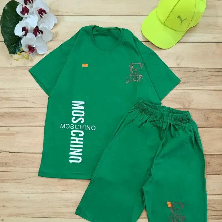 تیشرت شلوارک پنبه دخترانه و پسرانه مدل Moschino سایز 60 و 65