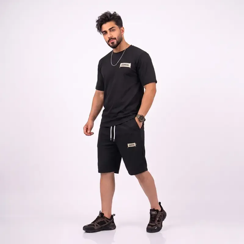ست تیشرت و شلوارک مردانه طرح دیزل جنس دورس پلی استر سایز فری سایز