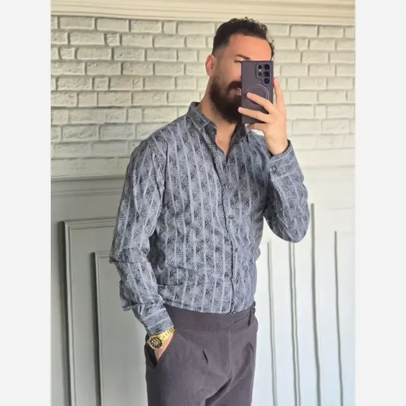 پیراهن مردانه آستین بلند راه راه ابروبادی سارینا سایزبندی M L XL XXL