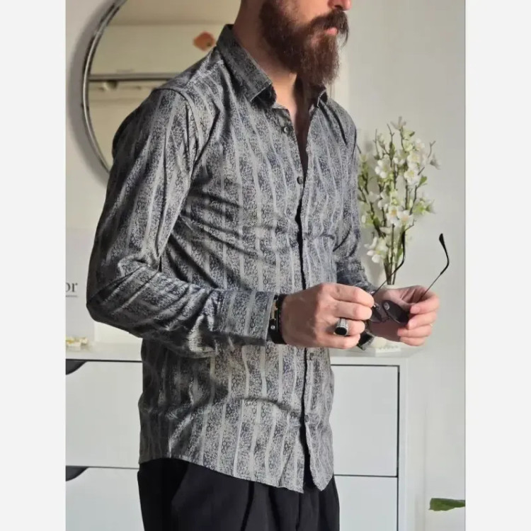 پیراهن مردانه آستین بلند راه راه ابروبادی سارینا سایزبندی M L XL XXL
