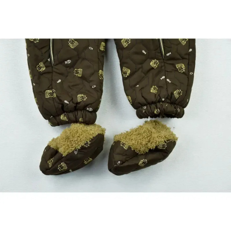 سرهمی کاپشنی نوزادی تدی قهوه ای داخل خز کلاه دار
