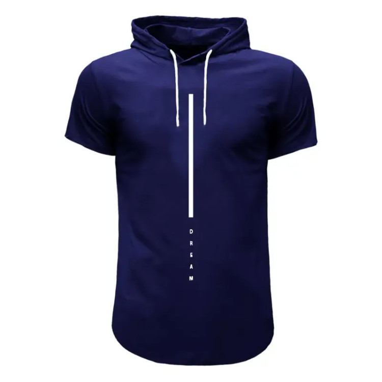 تی شرت آستین کوتاه کلاه دار مردانه سورمه ای طرح dream سایز L XL XXL