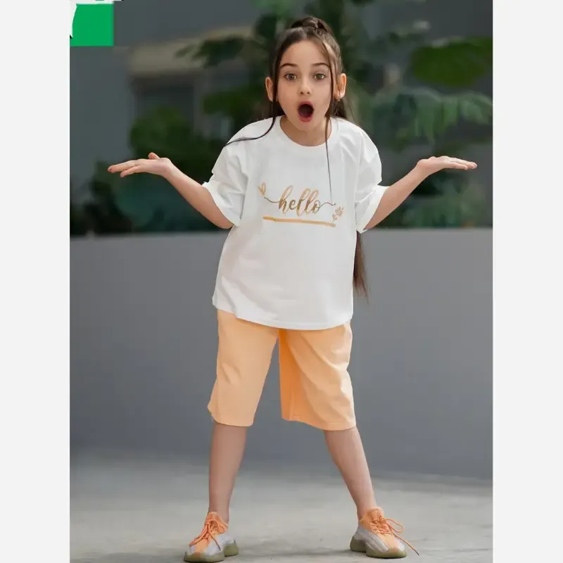 تیشرت و شلوارک کتان دخترانه طرح hello