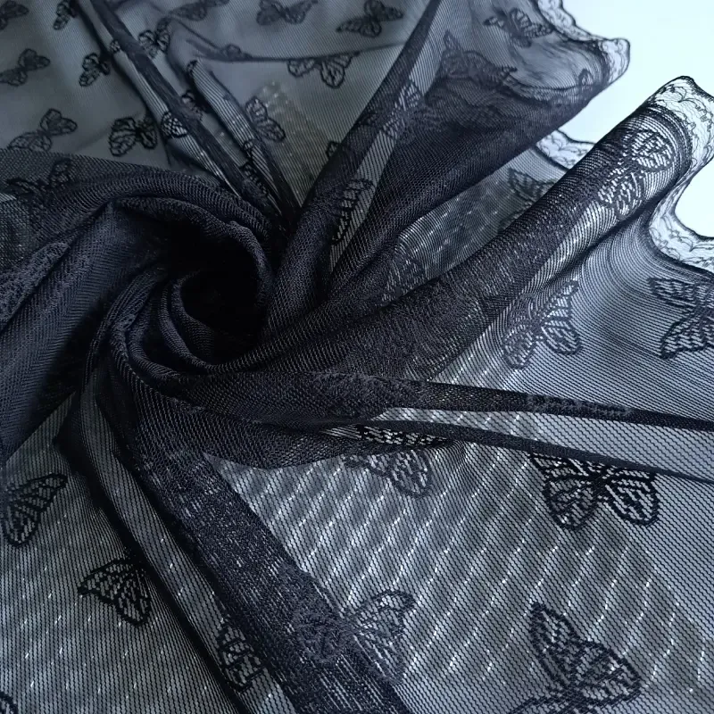 شال تور پروانه ای مشکی حاشیه گیپور ابعاد 170 در 60 سانتی متر