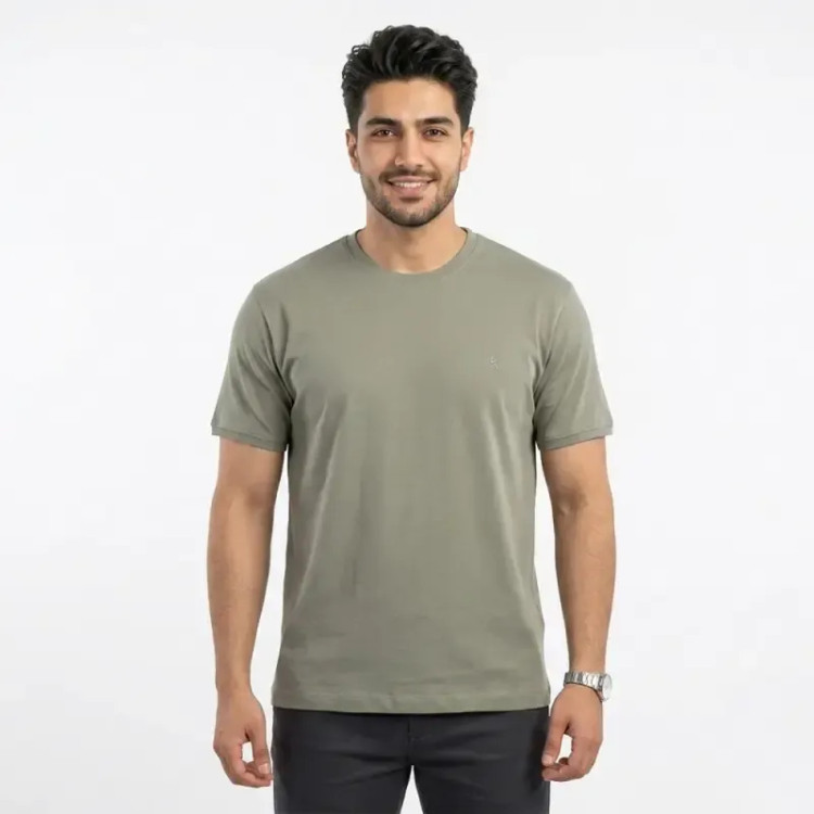 تیشرت بیسیک مردانه یقه گرد پنبه خالص رنگ عدسی کد 11856