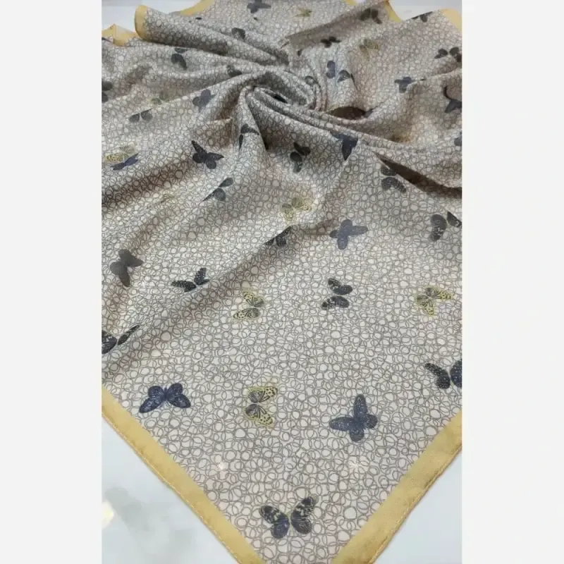 روسری زنانه نخی طرح پروانه دوردوخت قواره یک متری رنگبندی متنوع