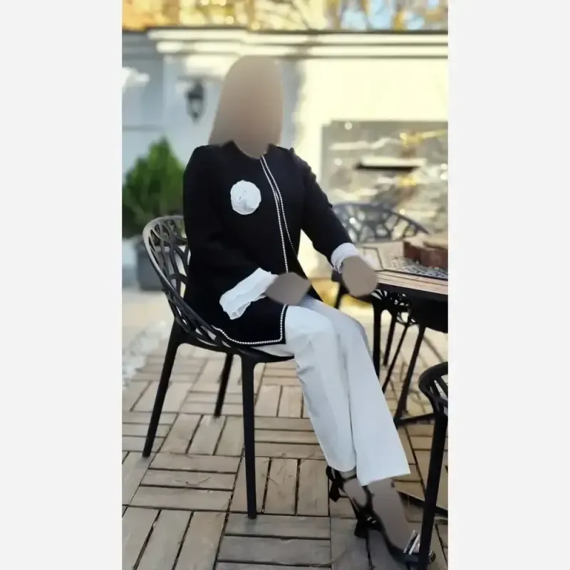 کت نیلوفر کرپ مازراتی بلند رنگ مشکی و سرخابی