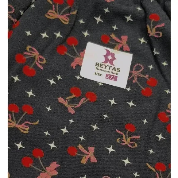 ست تیشرت و شلوار نخی طرح آلبالو برند Beytas سایزبندی XL,2XL,3XL راحتی روزمره