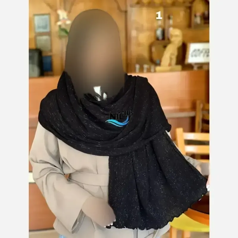 شال مشکی نخی برشکا لمه جت بلک قواره 200 در 75 سانت