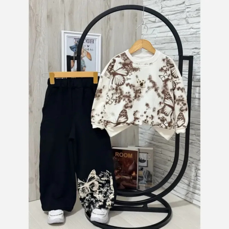 بلوز شلوار دخترانه طرح پروانه دورس پاییزه سایز 45 تا 70