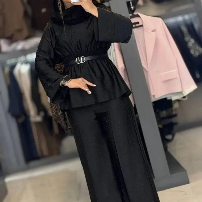 شومیز شلوار عروسکی مجلسی زنانه ساتن ویونا مشکی