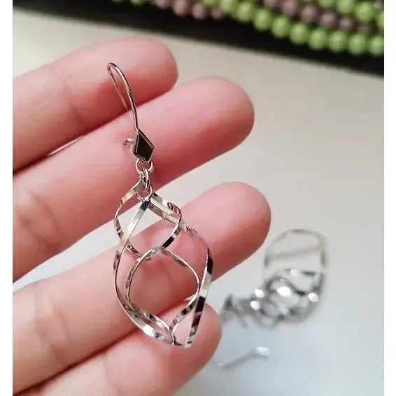 گوشواره نقره آویز زنانه عیار 925 روکش طلا سفید BSJ silver وزن 3.53 گرم
