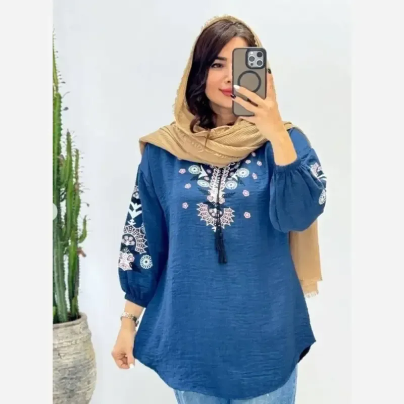 تونیک چاپی رنگی آرامش جنس شانتون درجه یک فری سایز