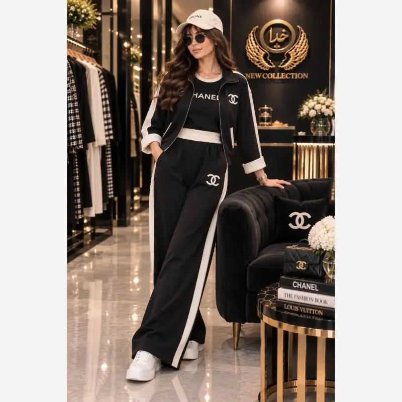 سه تیکه زنانه مدل شانل جنس سوپرمازراتی گرم بالا سایز فری 38 تا 46