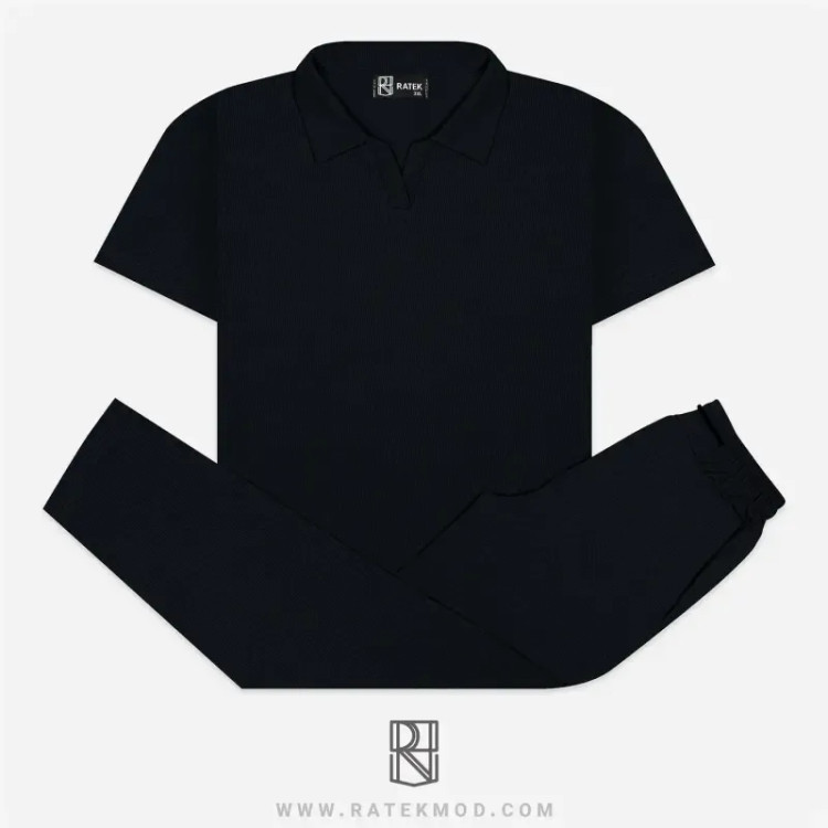 ست تیشرت نیم یقه و شلوار کبریتی ریز بافت سایز بزرگ