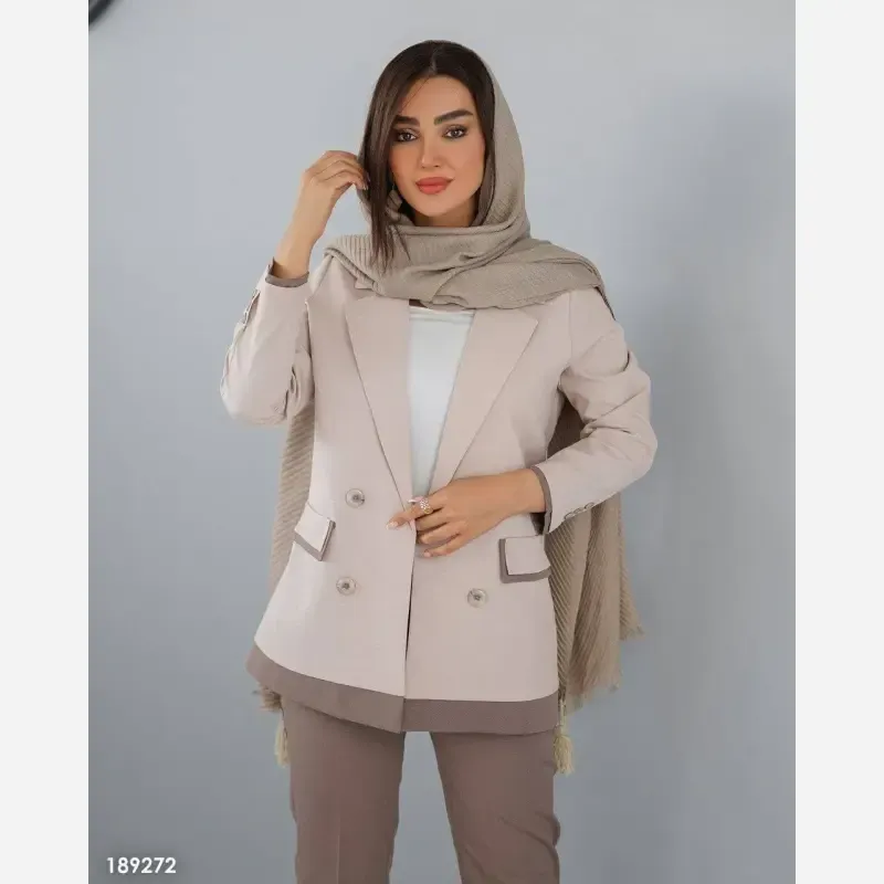 ست کت و شلوار لنین تابستانه مدل سوری رنگ نسکافهای و سبز سایزبندی