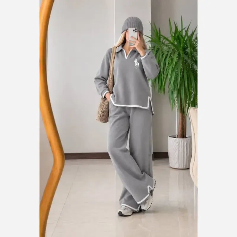 ست بافت بلوز شلوار یقه دار پلو درجه یک فری سایز
