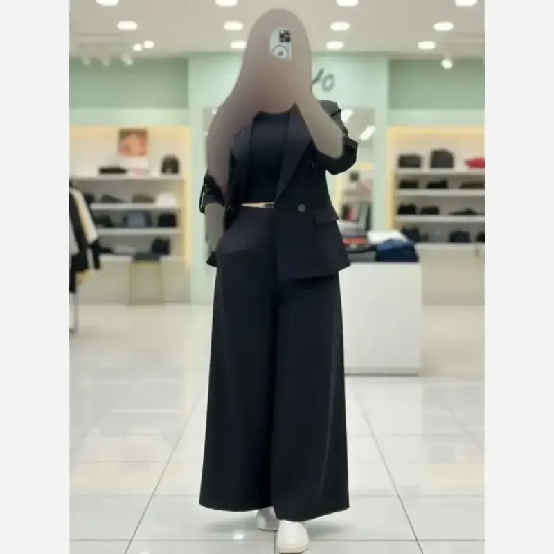 ست پاییزه زنانه جنس سوپرمازراتی مدل نوا رنگ مشکی و دودی فری سایز