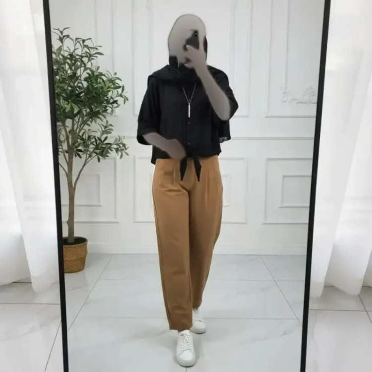 شومیز گره ای زنانه مدل هانیه جنس صوفیا فری سایز رنگ مشکی طوسی سرمه ای سبز