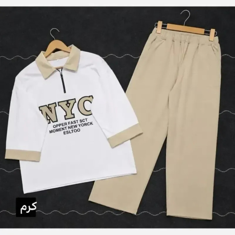 ست نیم زیپ ان وای سی چاپ پفکی پارچه نرم و لطیف
