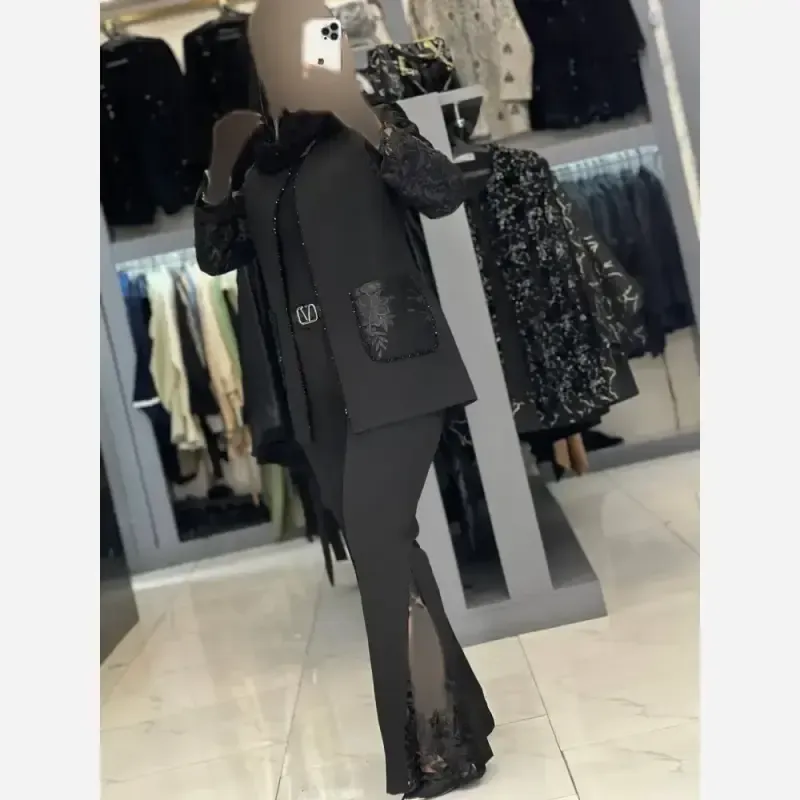 کت شلوار مجلسی گیپوری زنانه مازراتی مشکی